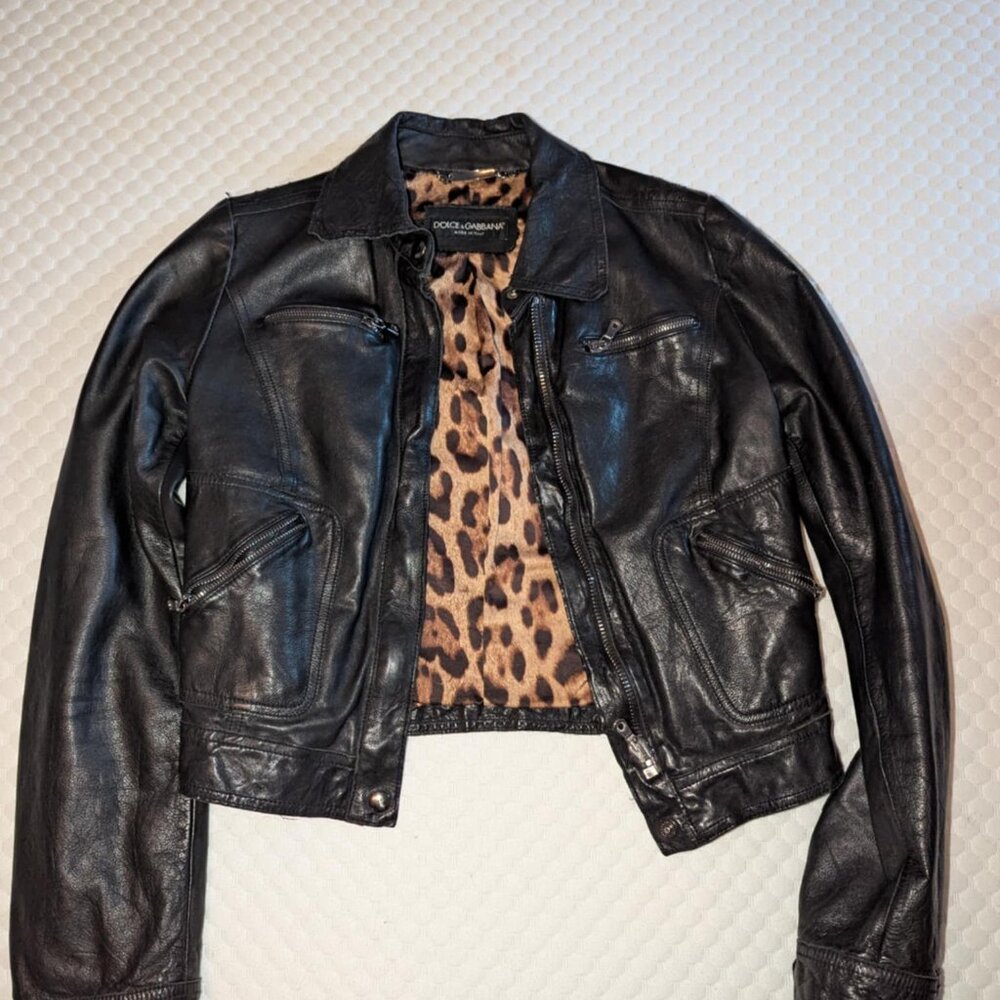 Versace Leather Jacket with Leopard silk lining